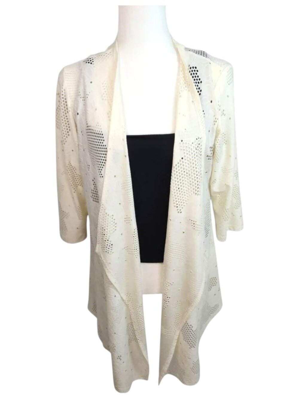 Clara Sunwoo Laser Cut Open Front Cardigan Ivory Draped Kimono Size Large - Picture 12 of 12